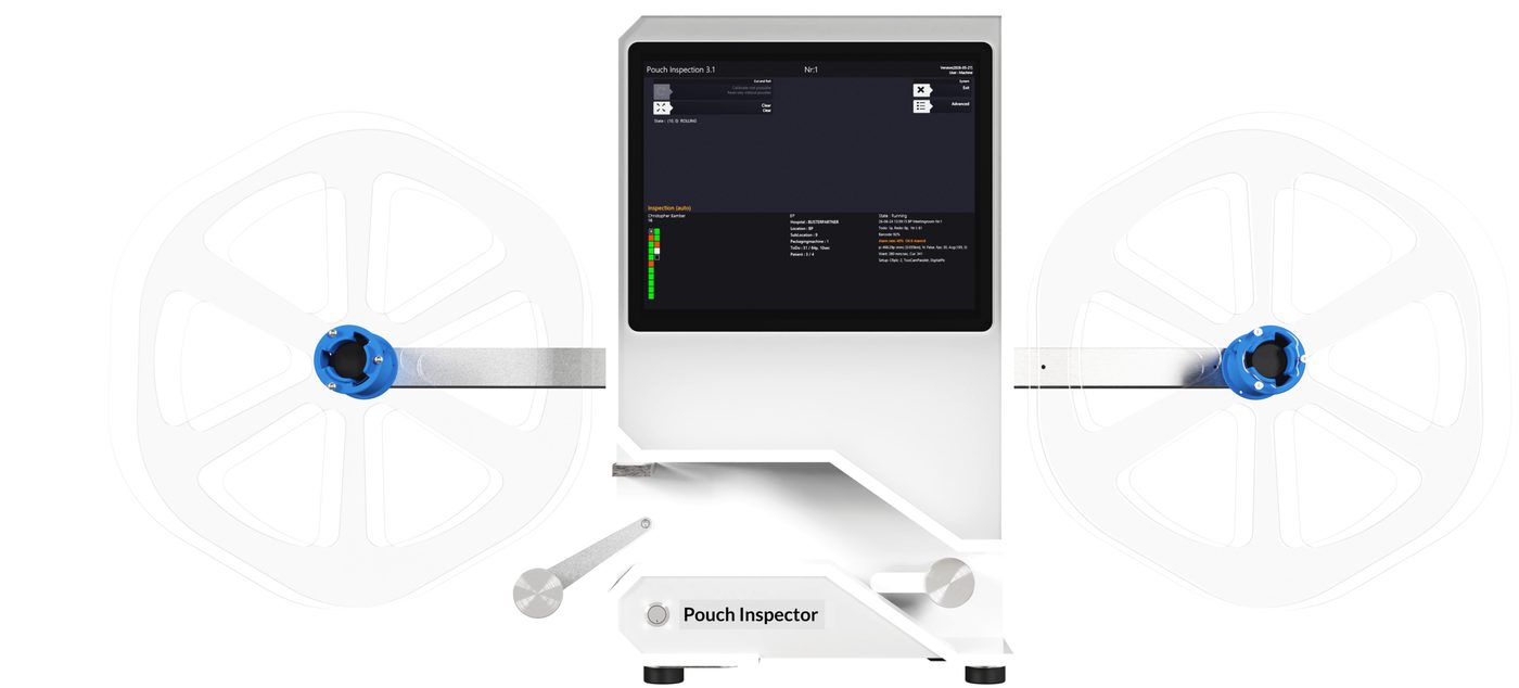 Pouch Inspector Reel-to-Reel, machine d'inspection de sachets PDA avec deux bobines
